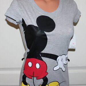 NWT! DISNEY Size SMALL Gray Mickey Mouse Fitted Stretch Tee Top